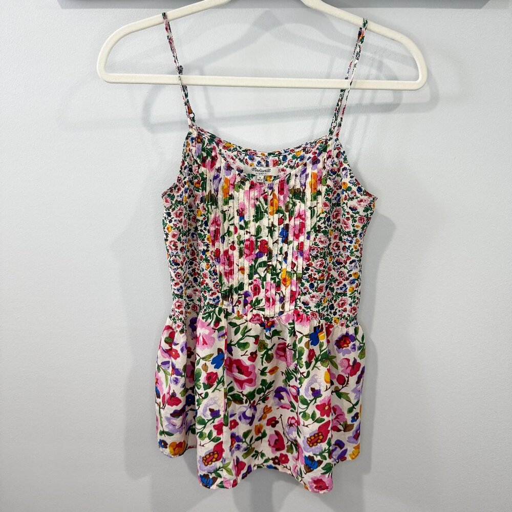 Madewell 100% Silk Floral Tank | Pleated | Adjustable Straps | Size S